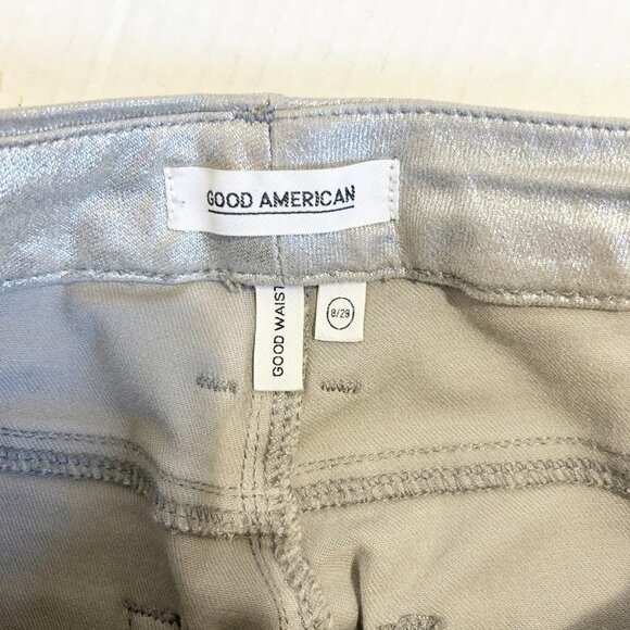 Good American Good Waist Metallic Jeans Silver 003 Size 8 Size 29 - Picture 10 of 14